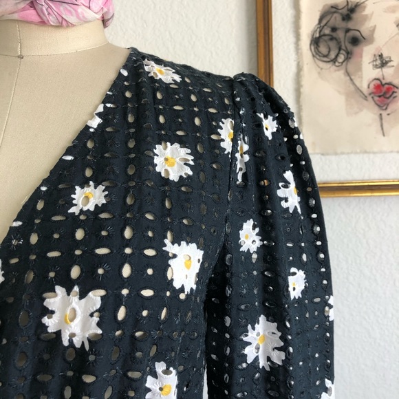 Maje Black Rayom Daisy Print Eyelet Dress Long Sle - Picture 8 of 12